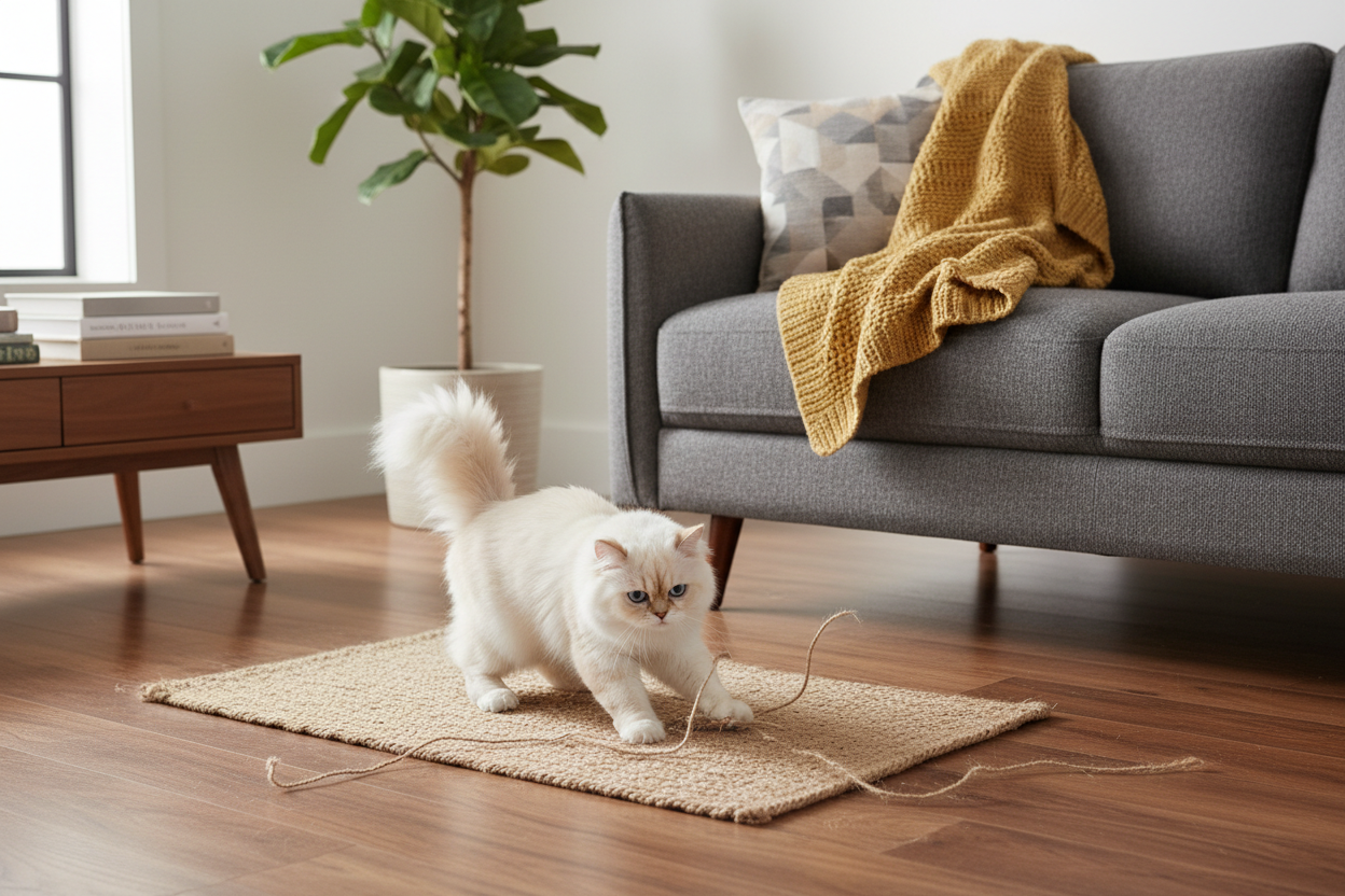 A cat scratching GIGO Cat Scratching Mat instead of Sofa