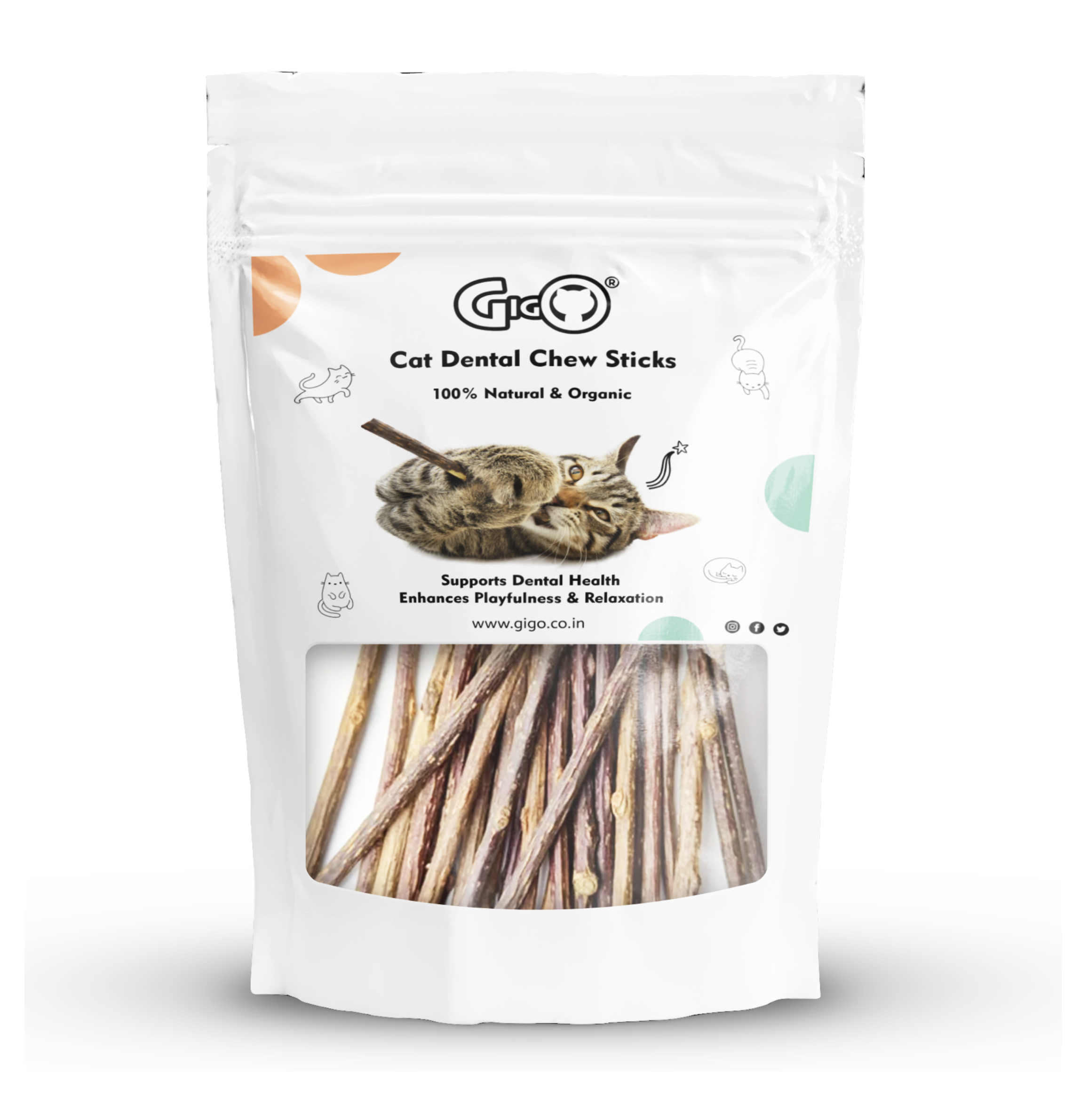 Gigo Cat Dental Chew Sticks – Natural Nepeta Cataria Stems, Reduces Plaque, Boosts Mood, Perfect Chew for Healthy Teeth & Stress Relief (Potent & Loved by Cats, 6pcs)