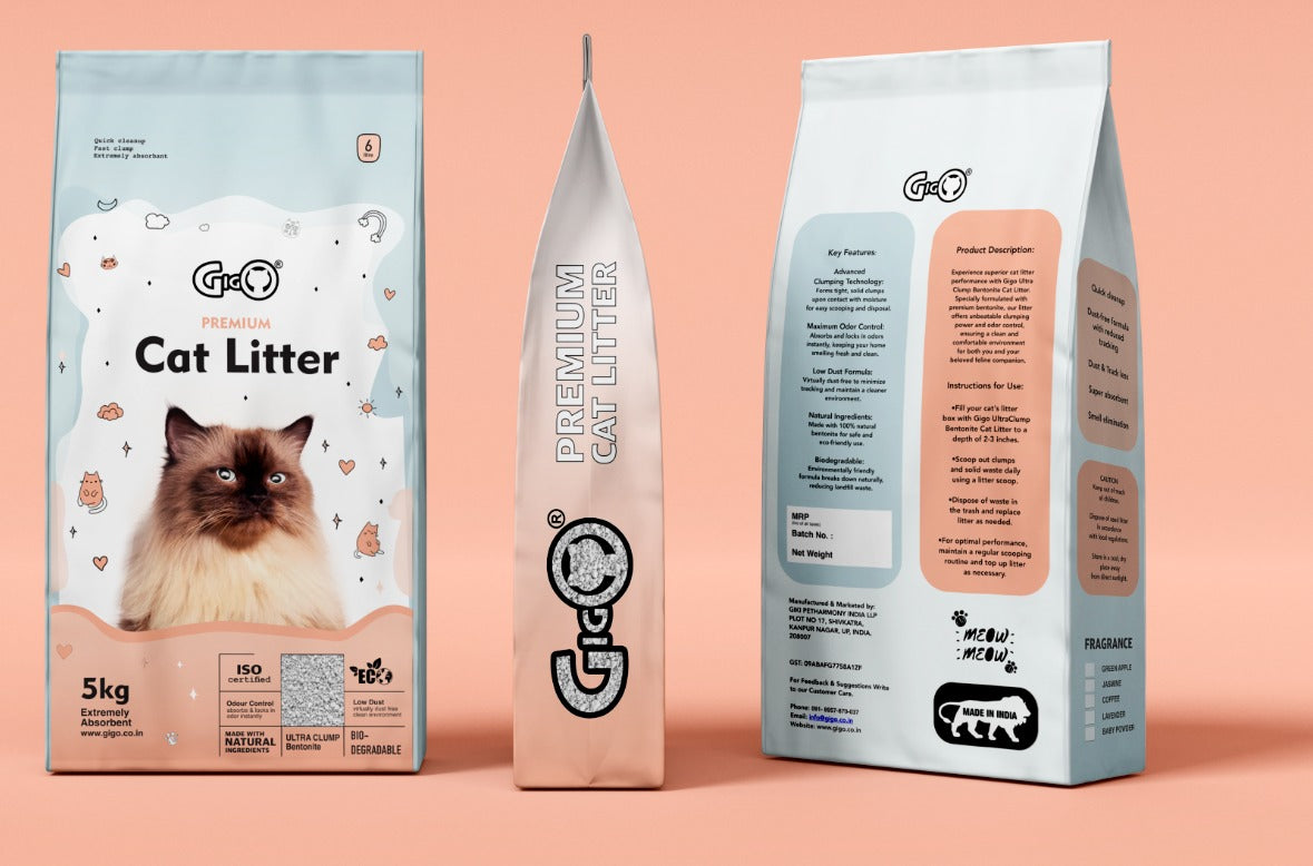 Gigo Premium White Bentonite Cat Litter with Activated Charcoal – Super Hard Clumping, 99% Dust Free, Soft on Paws, Ultra Odour Lock Cat Litter for All Breeds (5kg) Visit the GIGO Store