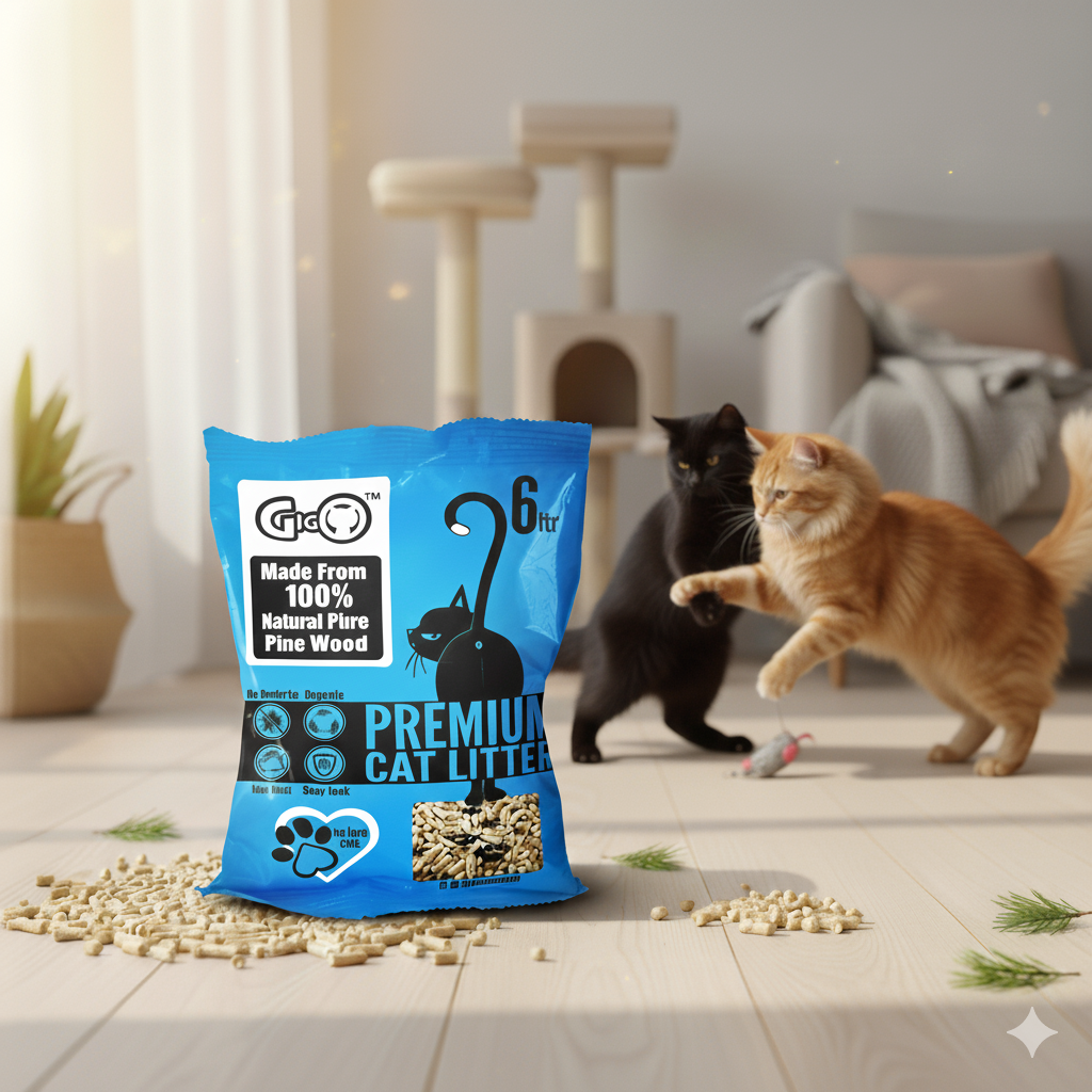 Gigo Premium Pine Wood Cat Litter 6L – Natural, Low Dust, Highly Absorbent, Odour Control, Eco-Friendly Pellet Litter for Cats
