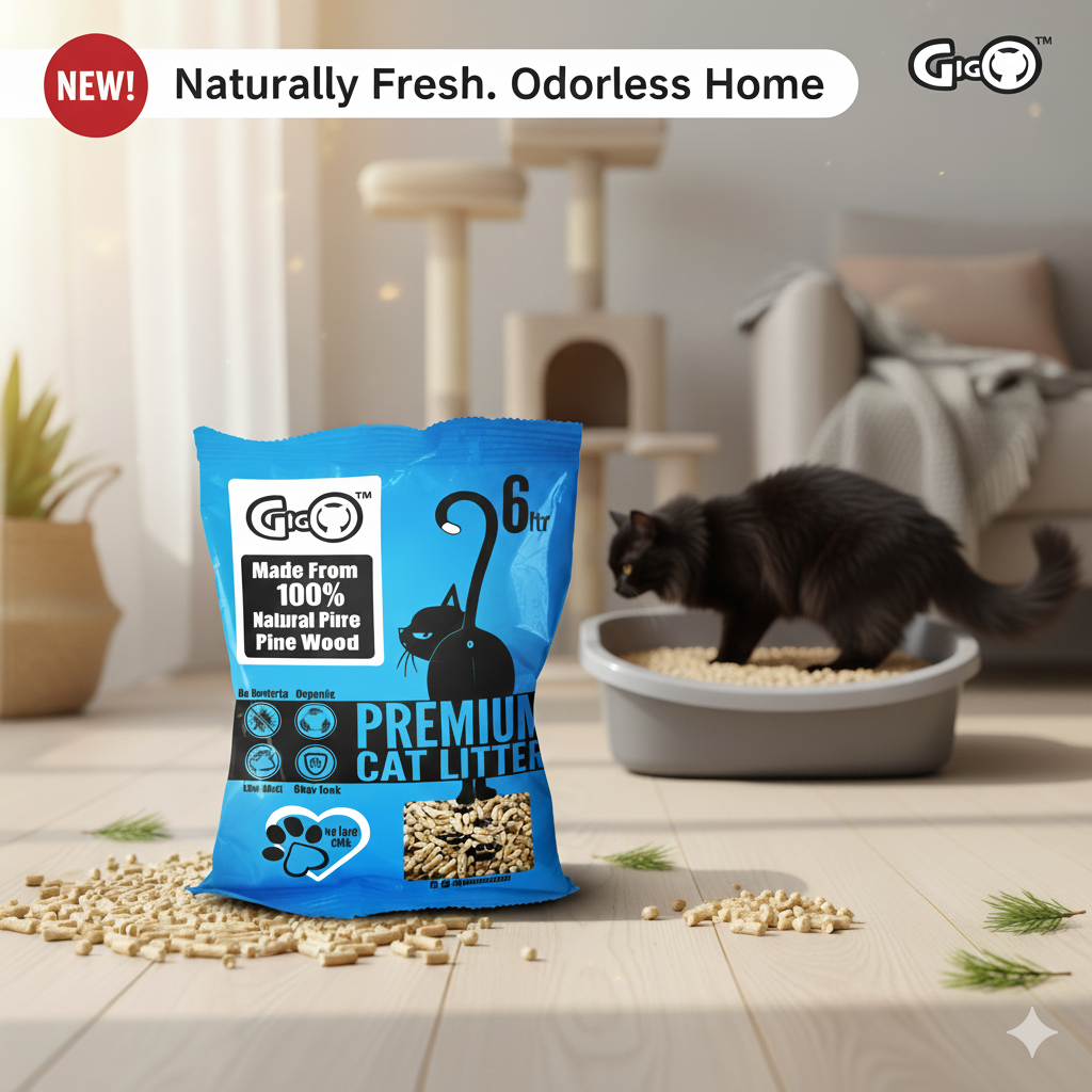 Gigo Premium Pine Wood Cat Litter 6L – Natural, Low Dust, Highly Absorbent, Odour Control, Eco-Friendly Pellet Litter for Cats