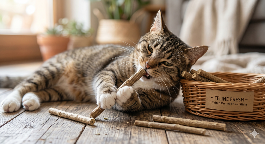 Gigo Cat Dental Chew Sticks – Natural Nepeta Cataria Stems, Reduces Plaque, Boosts Mood, Perfect Chew for Healthy Teeth & Stress Relief (Potent & Loved by Cats, 6pcs)