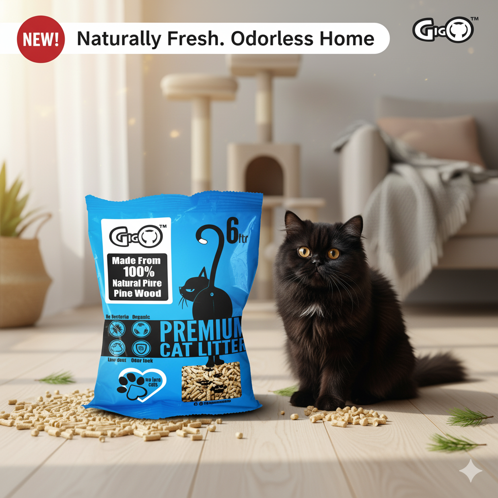 Gigo Premium Pine Wood Cat Litter 6L – Natural, Low Dust, Highly Absorbent, Odour Control, Eco-Friendly Pellet Litter for Cats