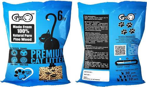 Gigo Premium Pine Wood Cat Litter 6L – Natural, Low Dust, Highly Absorbent, Odour Control, Eco-Friendly Pellet Litter for Cats