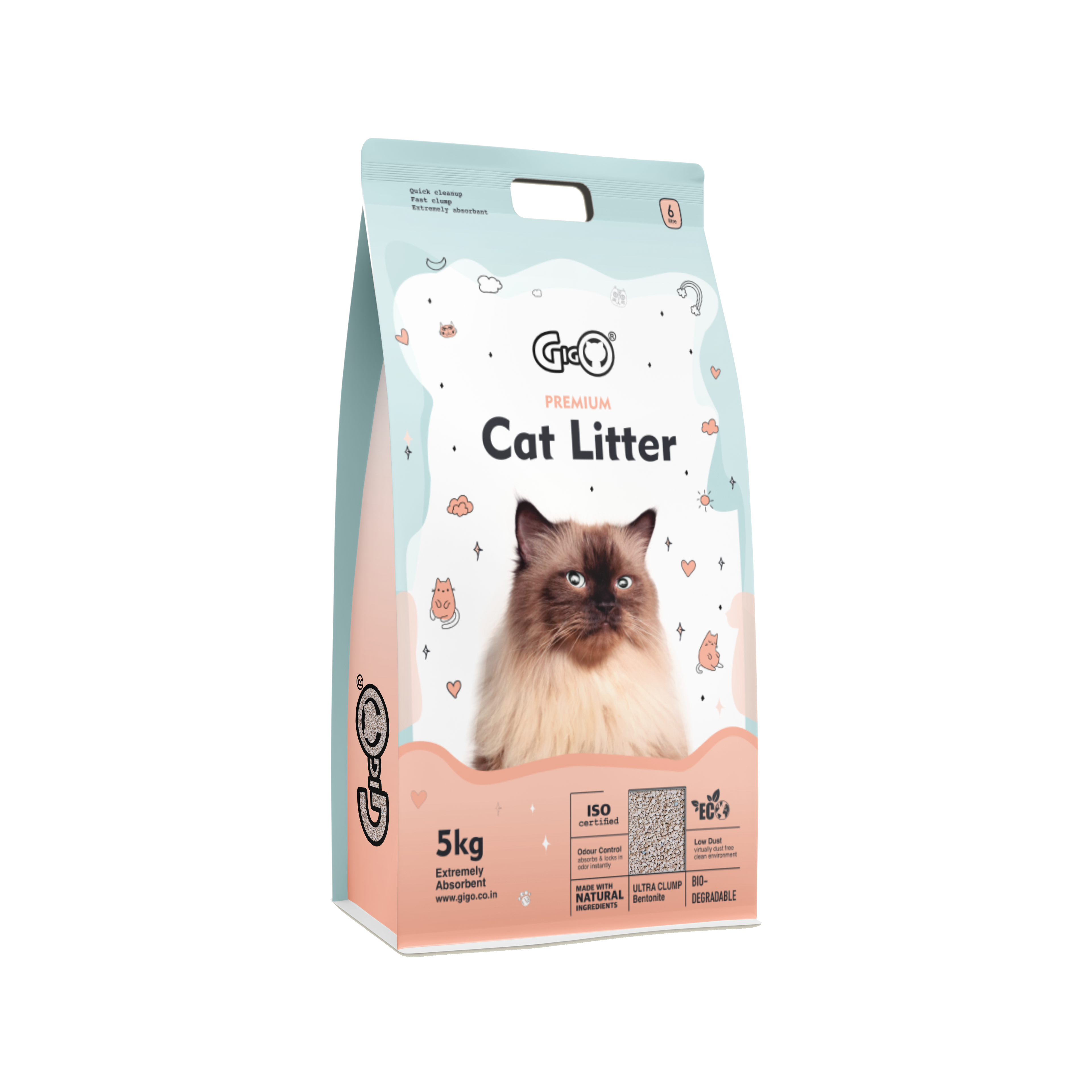 Gigo Premium White Bentonite Cat Litter with Activated Charcoal – Super Hard Clumping, 99% Dust Free, Soft on Paws, Ultra Odour Lock Cat Litter for All Breeds (5kg) Visit the GIGO Store